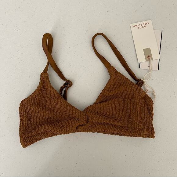 NWT Good American Bikini Swim Bathings Suit Always Fit Twist Top Bronze Brown XS - Picture 2 of 10